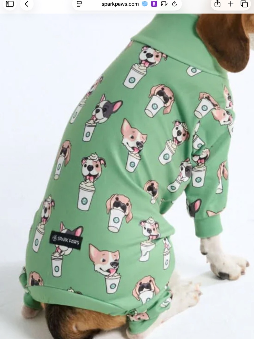 Spark Paws Dog Pajamas with Coffee Cup Print